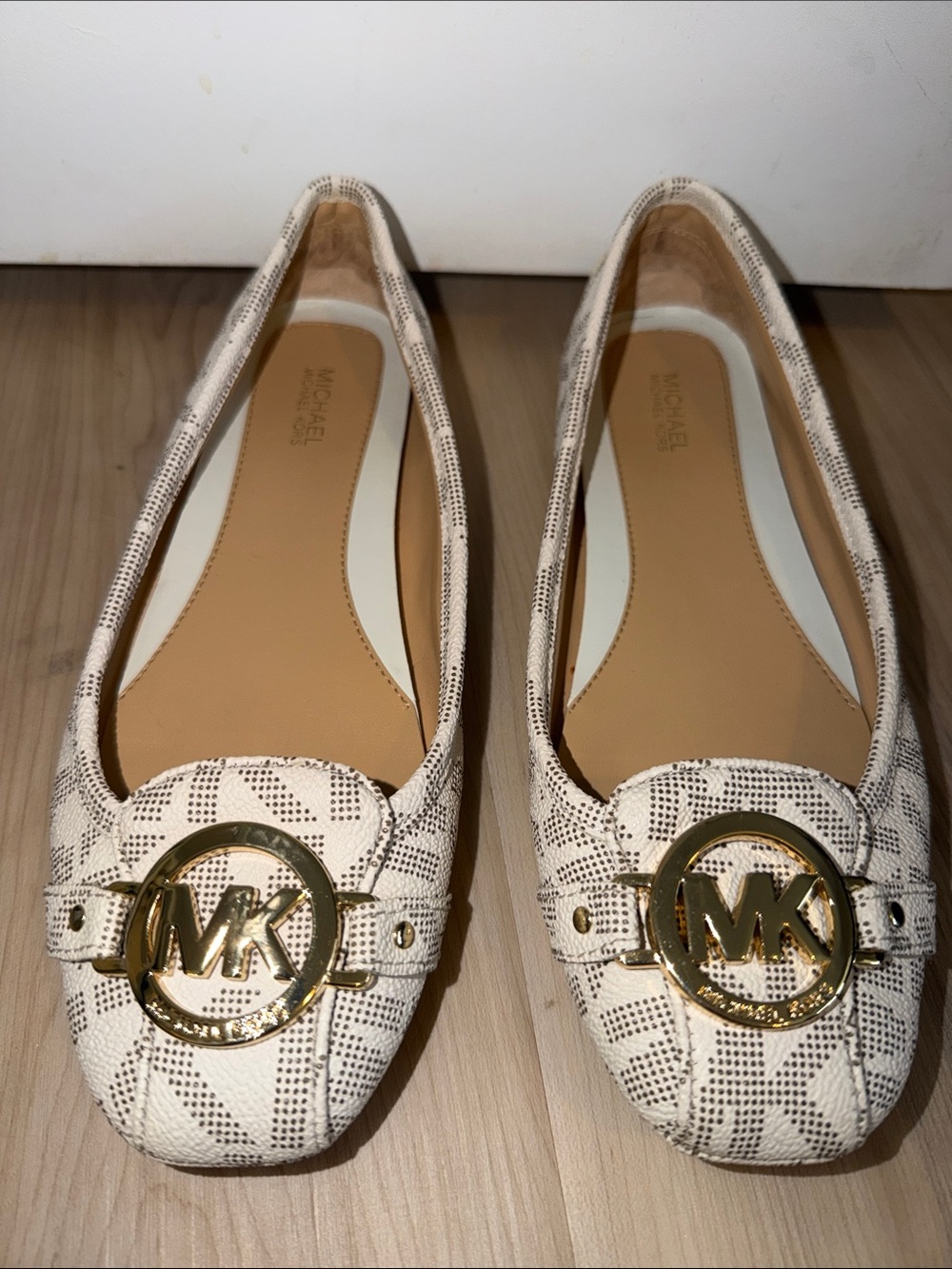 Michael Kors Cream & Tan MK Logo Ballet Flats